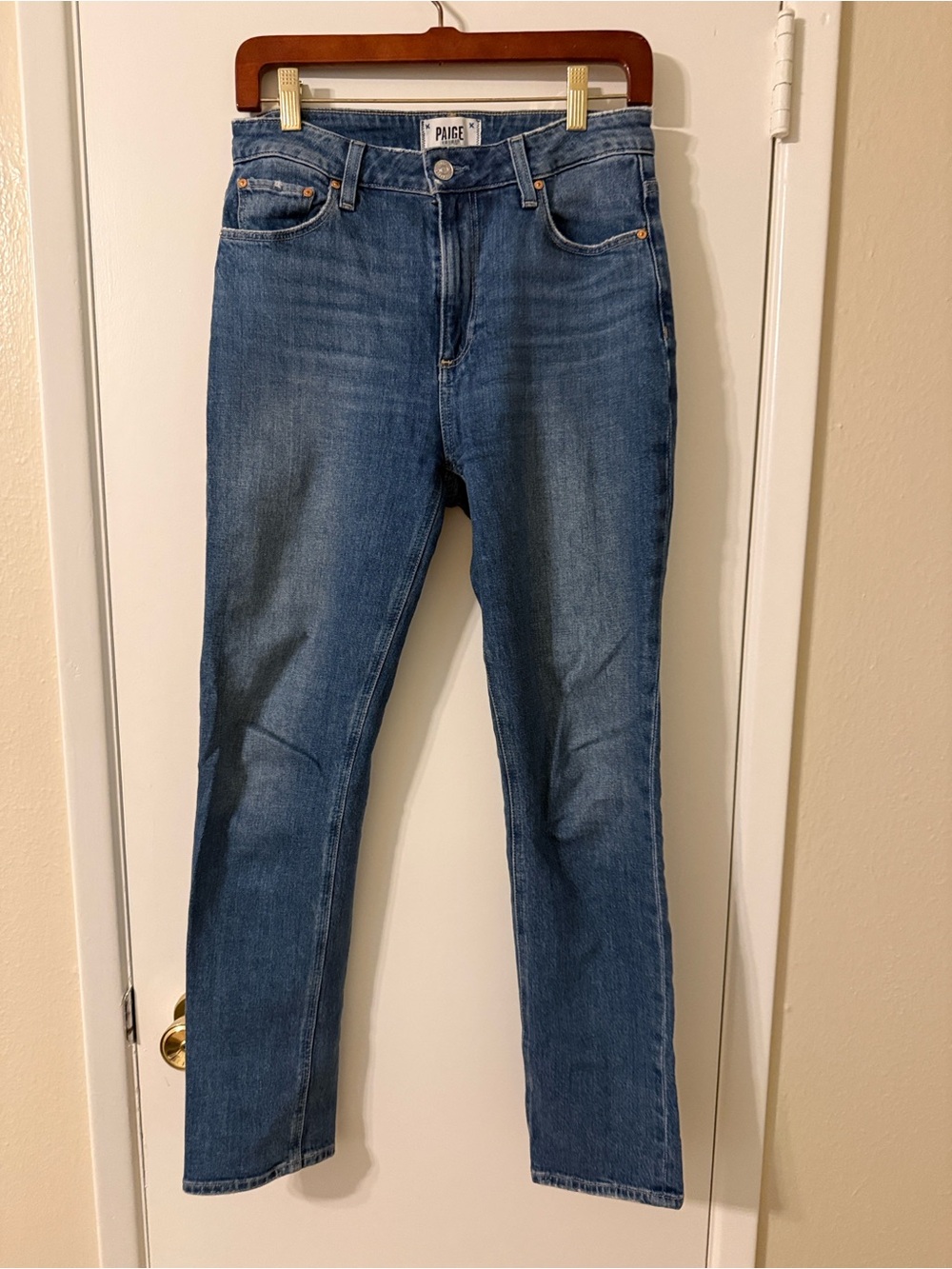 PAIGE Straight Leg Jeans in Medium Blue Wash